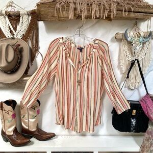 Chaps Ralph Lauren lovely boho stripe blouse w pastel colour combo